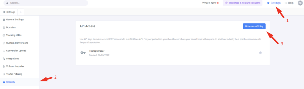 How to find ClickFlare API Key TheOptimizer