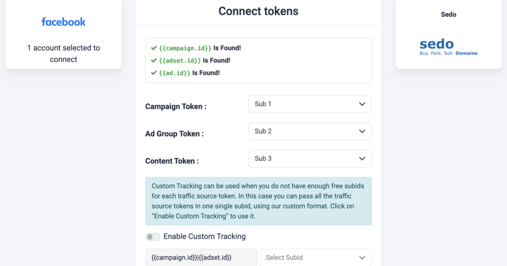 How to connect Sedo on TheOptimizer for your Facebook campaigns P2