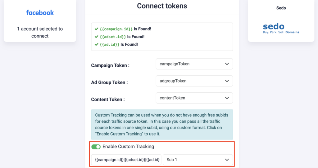 How to connect Sedo on TheOptimizer for your Facebook campaigns Custom tracking