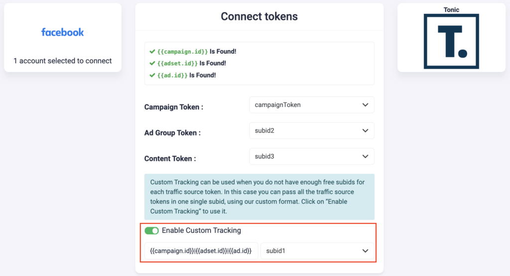 How to connect Tonic search feed provider to TheOptimizer for Facebook custom tracking 