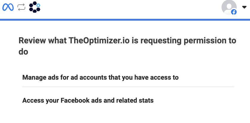 How to connect a Facebook account The Optimizer Step 3