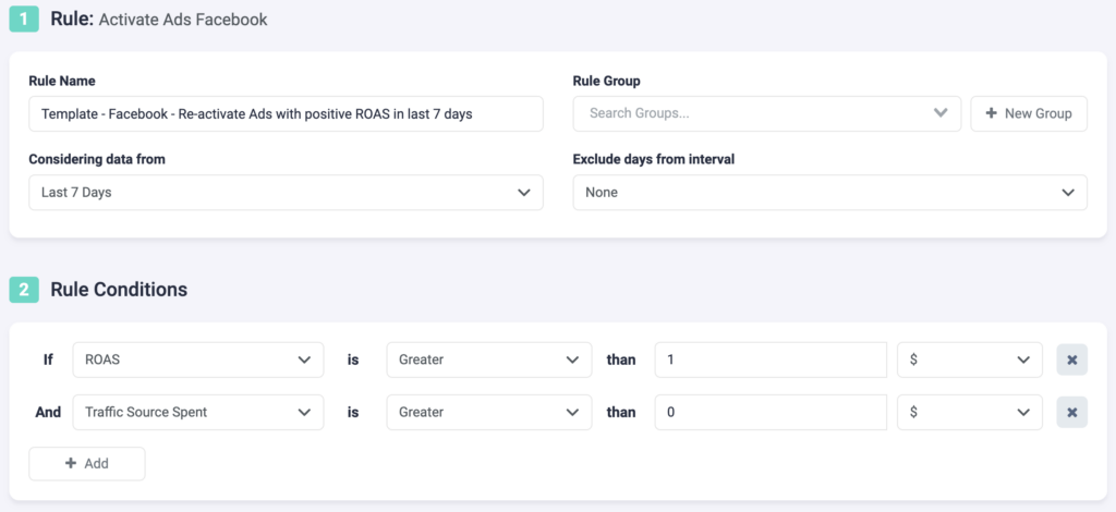 Rule Example 18 TheOptimizer: Re-activate Facebook Ads with Positive ROAS in the Last 7 Days P1