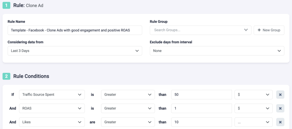 Rule Example 19 TheOptimizer: Clone Facebook Ads with Good Engagement & Positive ROAS P1
