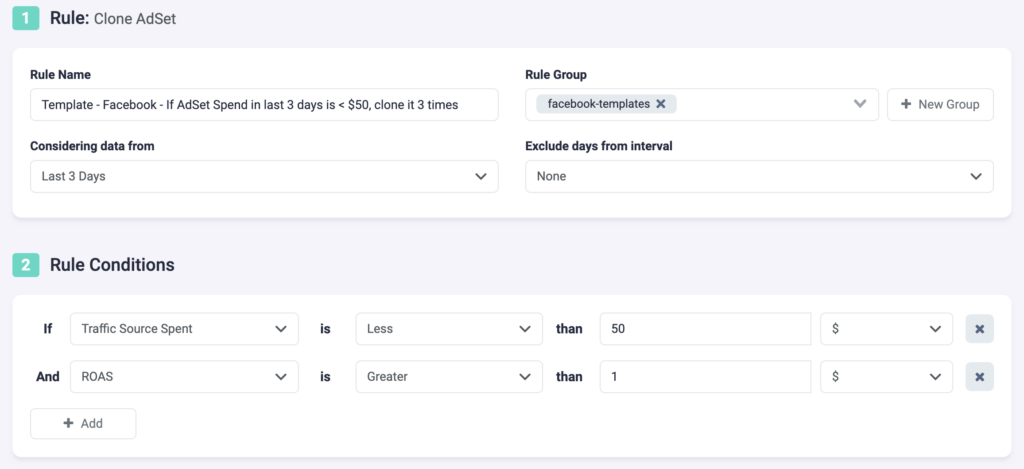 Rule Example 16 Facebook TheOptimizer: Clone Profitable Ad Sets with Low Spend P1
