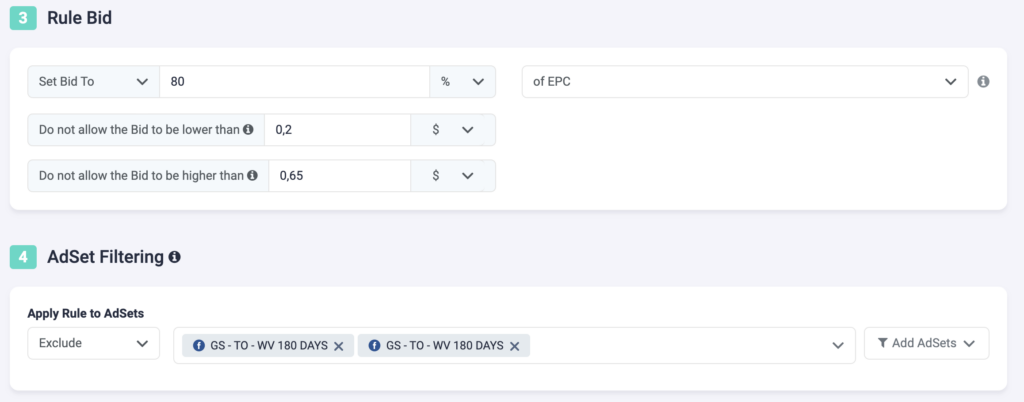 Rule Example 12 Facebook TheOptimizer: Set Ad Set Bid to 80% of EPC P2 