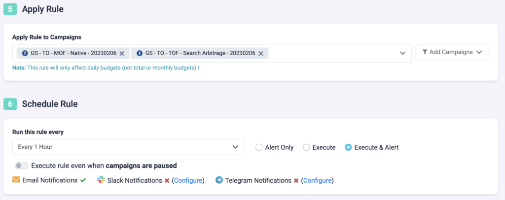 Rule Example 13 Facebook TheOptimizer: Reset Facebook Ad Set Budget Daily at a Specific Time P3