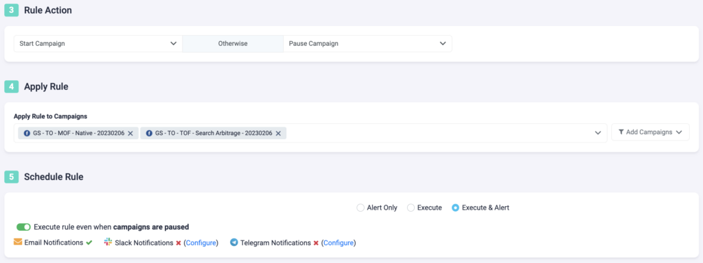 Rule Example Facebook TheOptimizer 5: Run Facebook Campaigns Only During Working Hours P2