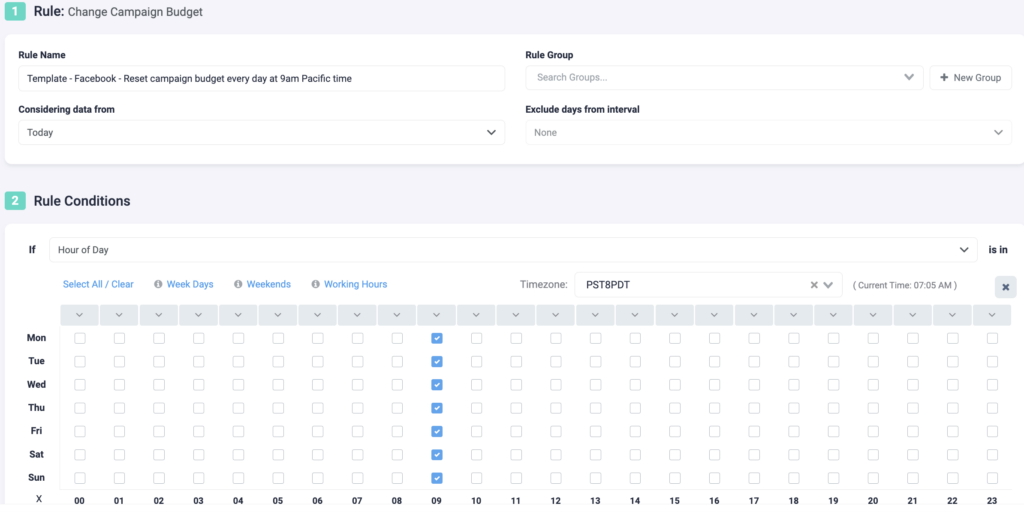 Rule Example 4: Reset Facebook Campaign Budget Daily at a Specific Time Facebook and TheOptimizer P1