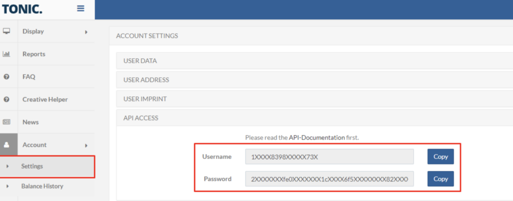 How to find Tonic API information to connect to TheOptimizer  