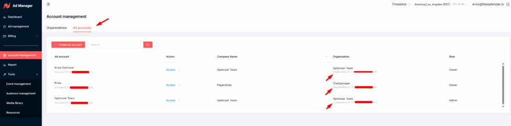 newsbreak organization id by account
